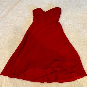 Maroon David’s bridal strapless dress